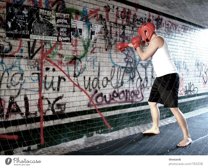 FUCK THE SYSTEM - at least a little bit Martial arts Boxing Boxing glove Protective headgear Masculine Young man Youth (Young adults) 1 Human being Tunnel