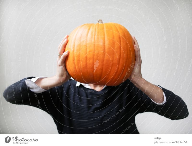 pumpkin head Pumpkin time Tradition Hallowe'en Orange Creativity Idea Autumn To hold on Uphold Heavy Large Funny