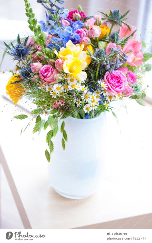 Bouquet with wildflowers in white vase Lifestyle Elegant Design Joy Happy Beautiful Harmonious Well-being Contentment Relaxation Calm Fragrance Flat (apartment)