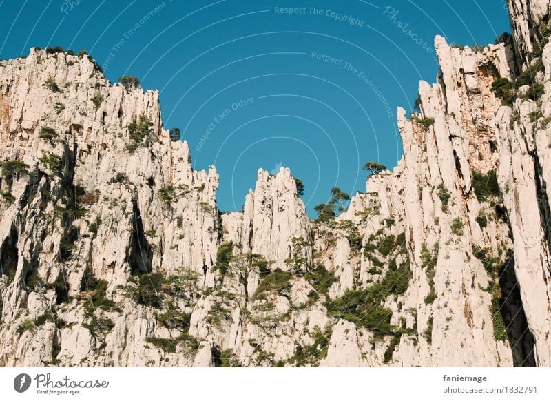 rock formation Environment Nature Threat Calanque d'en Vau Cassis Limestone Wall of rock Rock Rock formation Mediterranean sea Prongs Light blue Gray Illuminate