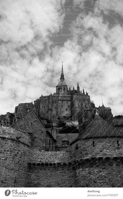 The holy woodmichel Black & white photo Exterior shot Deserted Copy Space top Day Contrast Sunlight Deep depth of field Worm's-eye view Culture Sky Clouds