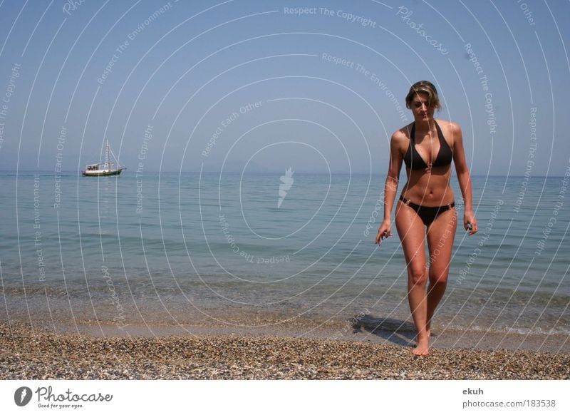 Corfu Sea II Colour photo Exterior shot Day Full-length Forward Human being Feminine Young woman Youth (Young adults) Body Skin 1 18 - 30 years Adults Beach