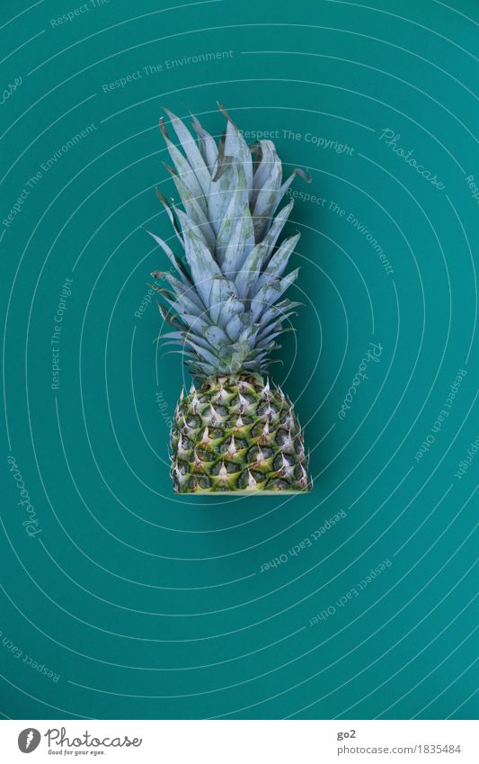 Half pineapple Food Fruit Pineapple Ananas leaves Nutrition Eating Organic produce Vegetarian diet Healthy Eating Delicious Green Turquoise Colour photo