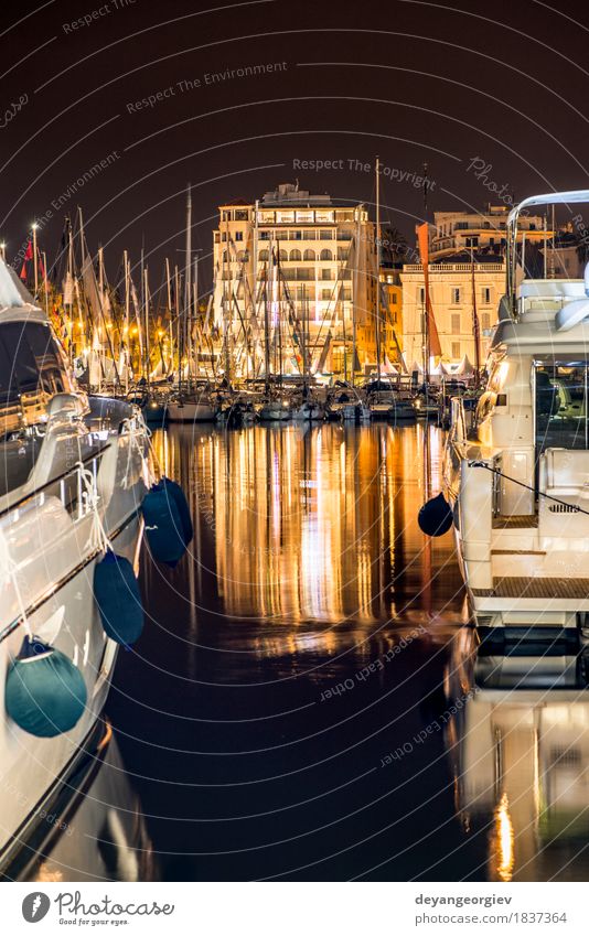 Yachts in the cannes bay at night. Vacation & Travel Ocean Sailing Landscape Sky Coast Small Town Building Watercraft Yacht harbour Rich Idyll Cannes port