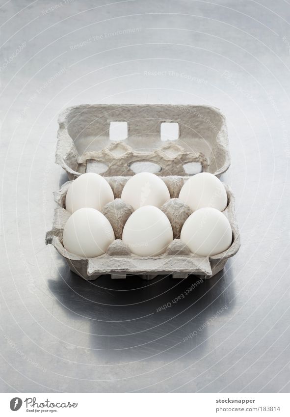 Eggs Ingredients Food packaged:nobody Package Open Opened Cardboard six Carton