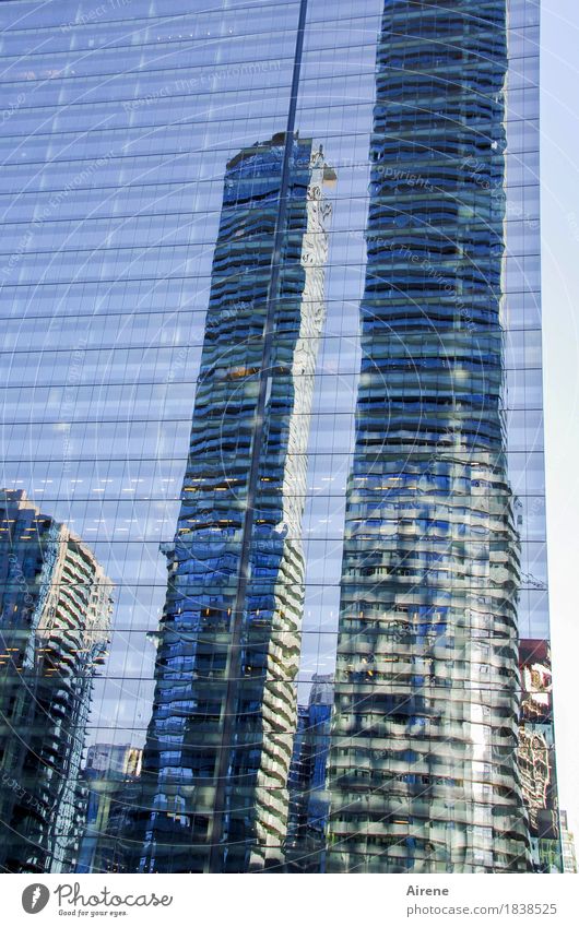 Battle of the Giants Americas North America Downtown Skyline House (Residential Structure) High-rise Facade Mirror surface Mirror image Glass Metal Sharp-edged