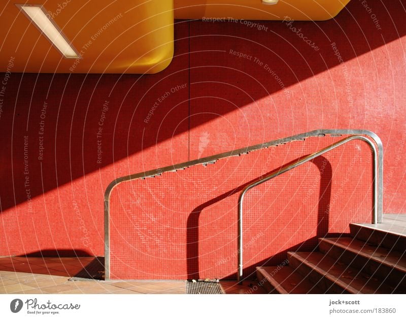 Jungfernheide railway station Wall (building) Stairs Tunnel Authentic Modern Red Lanes & trails Tile Entrance Shadow play Diagonal Blanket Tilt