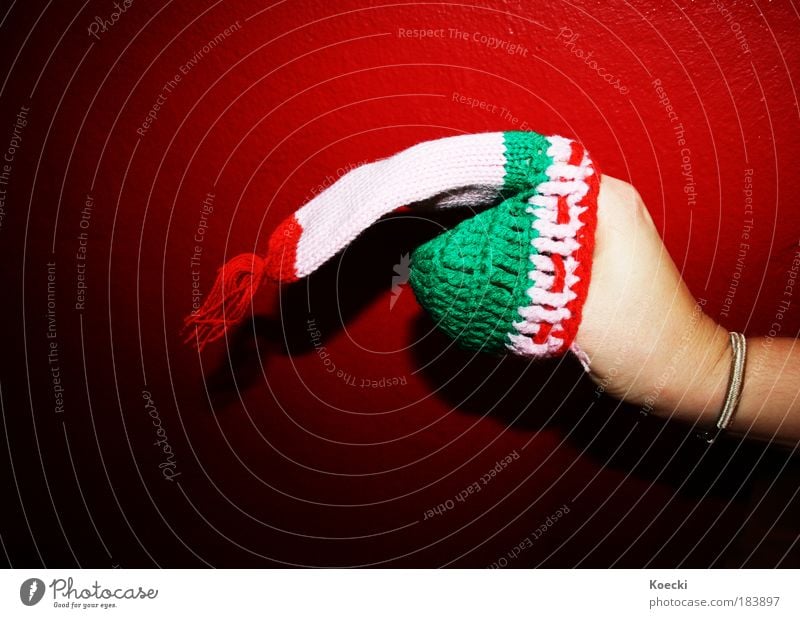 Sausage fingers. Colour photo Interior shot Close-up Neutral Background Flash photo Light Shadow Contrast Joy Handcrafts Knit Fingers Protective clothing
