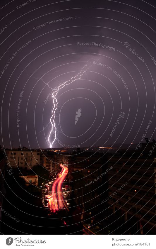 Thunderstorm Colour photo Exterior shot Deserted Night Light (Natural Phenomenon) Long exposure Motion blur Wide angle Elements Drops of water Sky Storm clouds