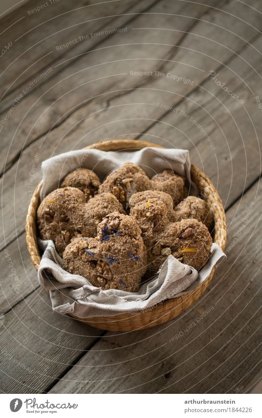 Baked heart biscuits with flowers in basket Food Dough Baked goods Bread Roll Candy Herbs and spices Cookie Flower Blossom Nutrition To have a coffee