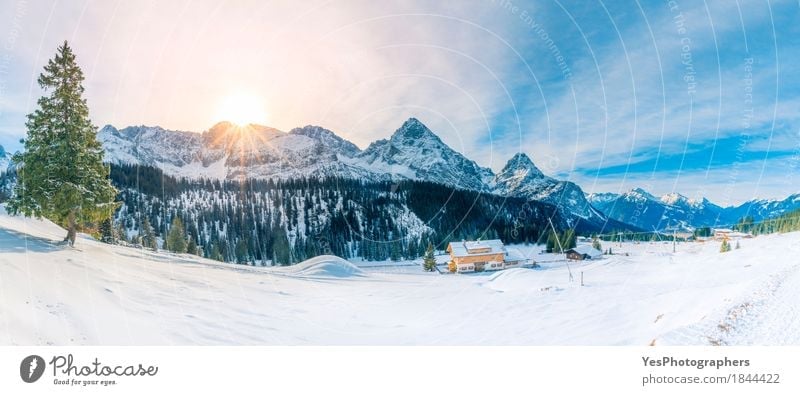 Snowy panorama in the Alps mountains Lifestyle Design Joy Vacation & Travel Tourism Trip Freedom Sightseeing Sun Winter Winter vacation Mountain Hiking