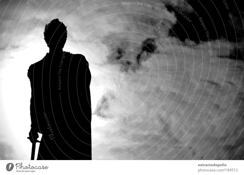 Black & white photo Exterior shot Contrast Silhouette Sunlight Back-light Upward Human being Masculine Man Adults Skin Head Arm Hand 1 Sculpture Old town