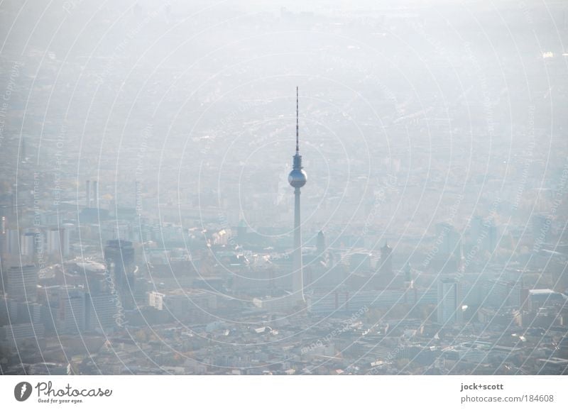 about Berlin, haze and view Fog Downtown Berlin Capital city Tourist Attraction Landmark Berlin TV Tower Moody Aerial photograph Dawn Silhouette