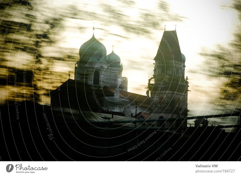Passau Cathedral and City Tower Colour photo Exterior shot Deserted Copy Space bottom Twilight Old town Church Dome Tourist Attraction Religion and faith Day