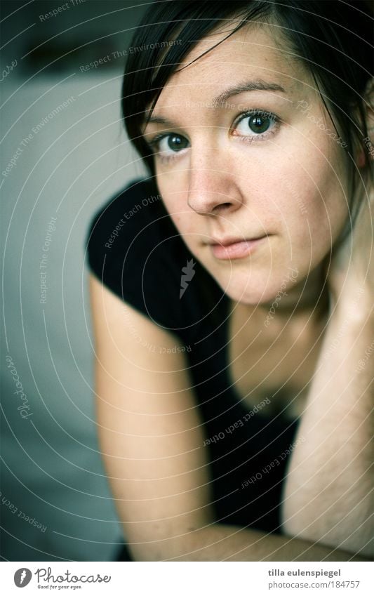 ego Colour photo Interior shot Copy Space left Portrait photograph Looking Looking into the camera Forward Feminine Woman Adults Life 1 Human being