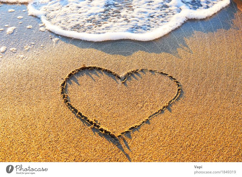 Heart drawn on the beach sand Joy Relaxation Vacation & Travel Tourism Summer Summer vacation Sun Beach Ocean Island Waves Wedding Nature Landscape Sand Water