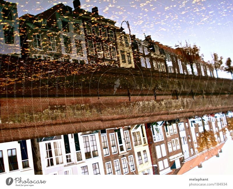 Not everything that glitters is gold. City trip House (Residential Structure) Water Sky Autumn Leaf River bank Middelburg Netherlands Port City Building