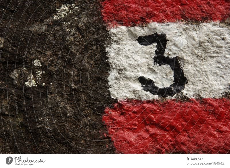 Three Colour photo Detail Deserted Copy Space left Hiking Rock Stone Sign Digits and numbers Gray Red Black White Lanes & trails Signs and labeling path marking