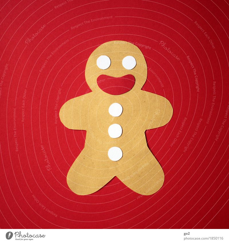 Christmassy Gingerbread man Leisure and hobbies Handicraft Christmas & Advent Paper Smiling Laughter Happiness Brown Red Colour photo Interior shot Studio shot