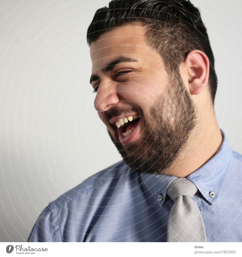 ali Masculine Workwear Shirt Tie Black-haired Short-haired Beard Laughter Friendliness Happiness Funny Beautiful Joy Happy Contentment Joie de vivre (Vitality)