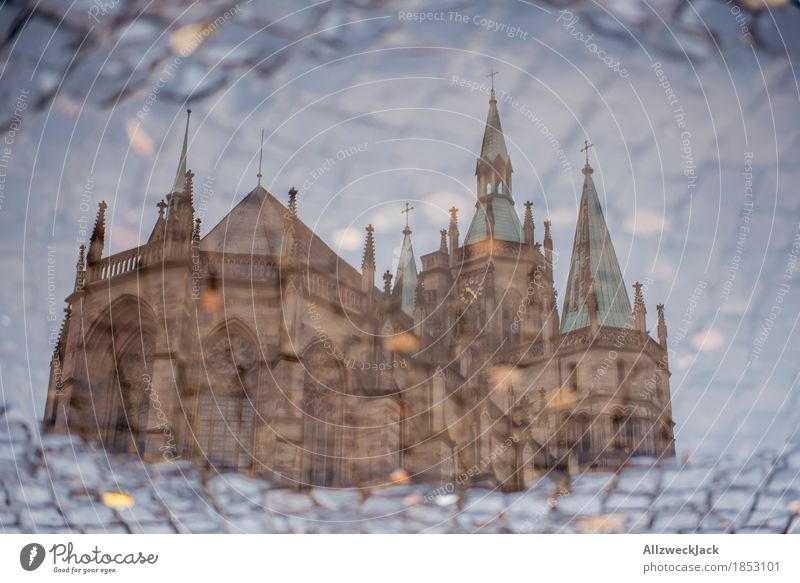 Pompom puddle II Erfurt Town Downtown Old town Church Dome Manmade structures Building Architecture Tourist Attraction Landmark Belief Religion and faith Puddle