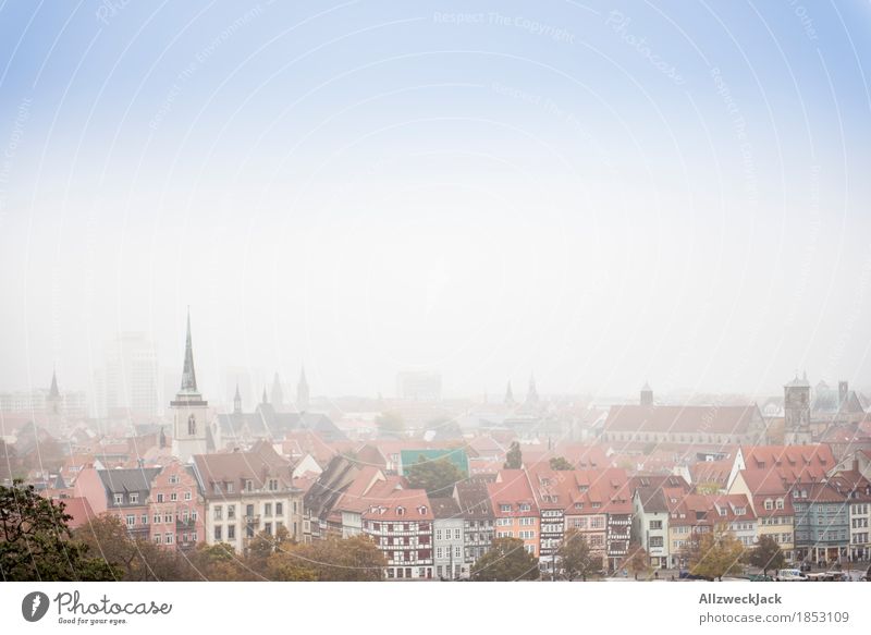 Erfurt in Fog II Autumn Town Downtown Old town Skyline House (Residential Structure) Church Building Roof Gloomy Gray Colour photo Exterior shot Deserted Day