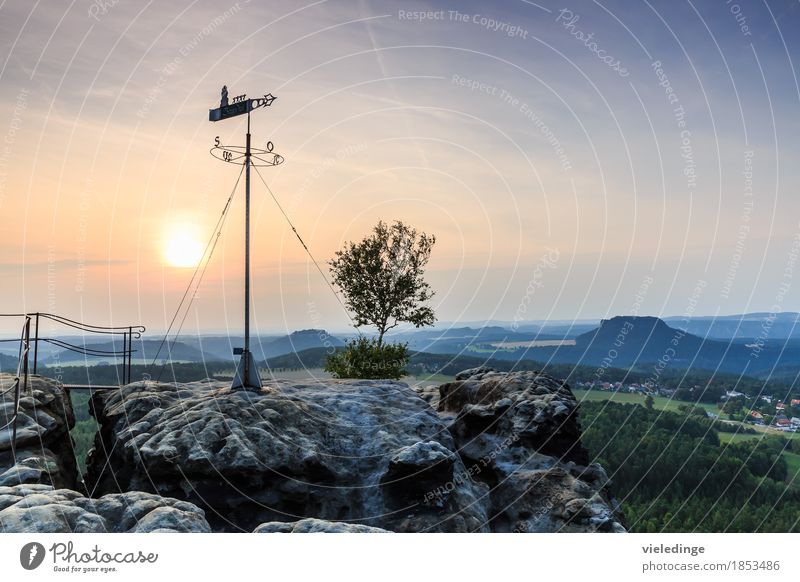 Weather vane on the Gohrisch with fortress Königstein Tourism Far-off places Mountain Nature Landscape Sky Horizon Sunrise Sunset Rock Stone Vacation & Travel