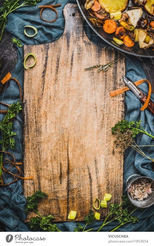 Food background with old chopping board - a Royalty Free Stock Photo from  Photocase