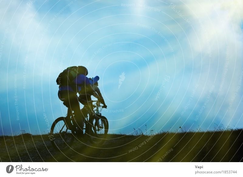 Silhouette of couple on bicycles Lifestyle Leisure and hobbies Vacation & Travel Trip Adventure Cycling tour Summer Summer vacation Sun Wallpaper Sports