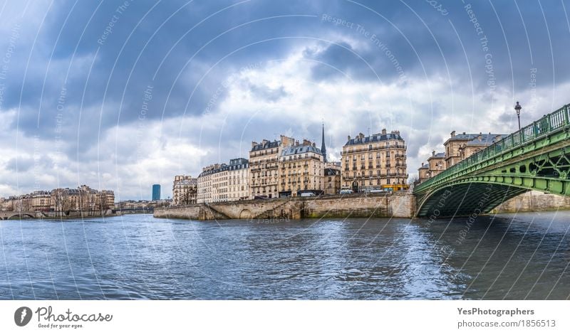 Seine River in Paris on a cloudy day Vacation & Travel Tourism City trip Clouds Storm clouds Weather Bad weather Bridge Building Architecture Cold Moody Februar