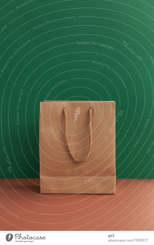 gift bag Shopping Christmas & Advent Paper bag Bag Gift Brown Green Trade Empty Colour photo Interior shot Studio shot Close-up Deserted Copy Space left