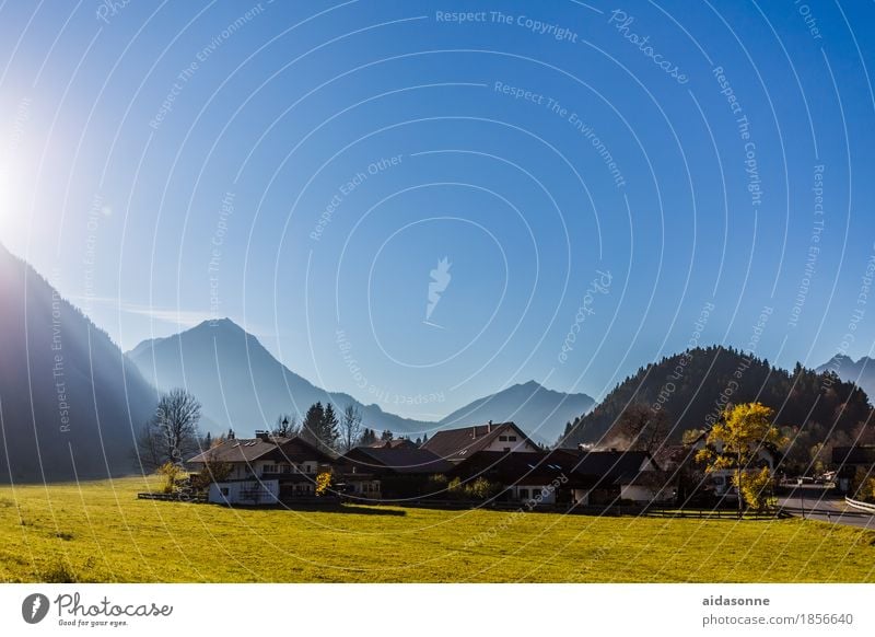 Bavaria Landscape Cloudless sky Autumn Beautiful weather Mountain Alps Garmisch-Partenkirchen Germany Europe Village Town House (Residential Structure)