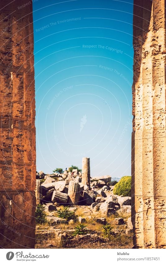 Ancient Greek temple in Selinunte, Sicily, Italy Vacation & Travel Tourism Culture Landscape Sky Ruin Building Architecture Monument Stone Old Historic Society
