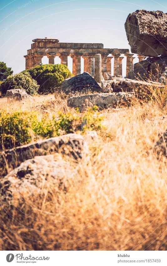 Ancient Greek temple in Selinunte, Sicily, Italy. Detail view. Vacation & Travel Tourism Culture Landscape Sky Ruin Building Architecture Monument Stone Old