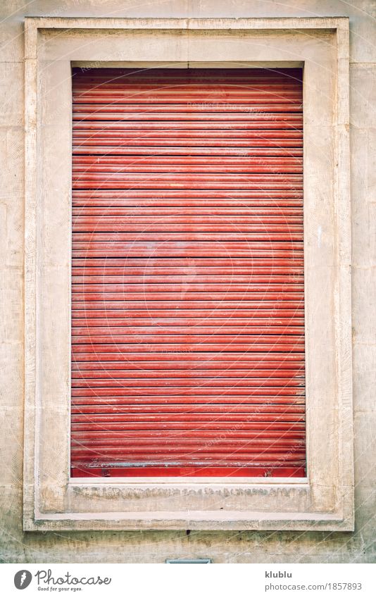 Old house window facade with red blinds Design Flat (apartment) House (Residential Structure) Decoration Art Hunting Blind Building Architecture Facade Dirty