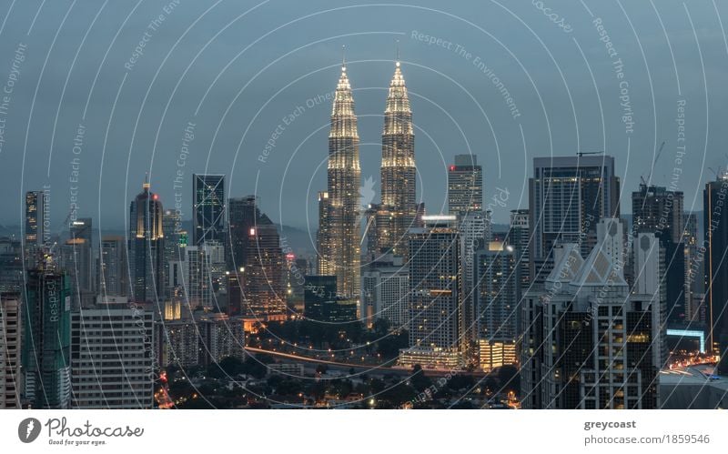 Evening cityscape with illumination of building including Petronas Twin Towers. Kuala Lumpur, Malaysia Town Capital city House (Residential Structure) High-rise