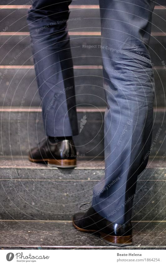 on the way up Style Workplace Business Company Career Success Masculine Life Legs Feet Running Going Strong Blue Brown Emotions Determination Dependability