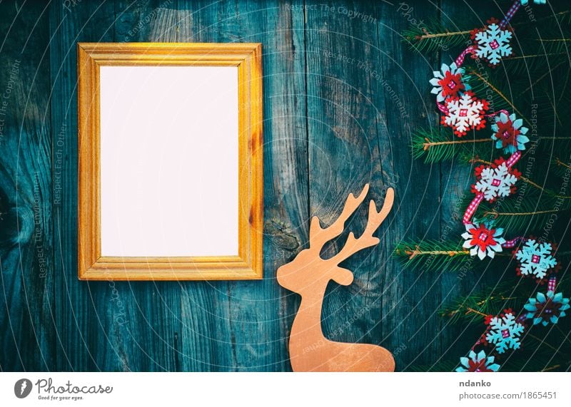 empty picture frame on a gray wooden surface Decoration Christmas & Advent New Year's Eve Art Toys Wood Bright Retro Gold Reindeer Snowflake branch brand