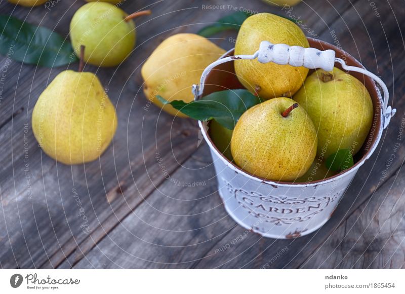 Ripe pears in a metal bucket white Fruit Dessert Nutrition Vegetarian diet Diet Summer Table Nature Autumn Wood Old Fresh Delicious Natural Retro Yellow Gray