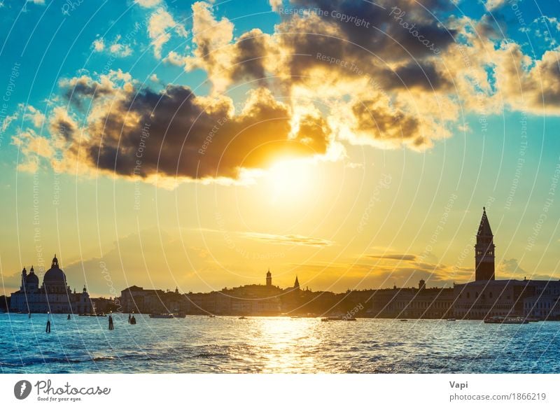 Sunset in Venice Vacation & Travel Tourism Trip City trip Cruise Summer Summer vacation Ocean Island Waves Architecture Culture Landscape Water Sky Clouds