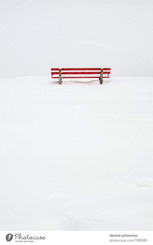 lots of space for text Snow Red White Emotions Sadness Death Loneliness Empty Calm Bench Copy Space left Copy Space right Copy Space top Copy Space bottom