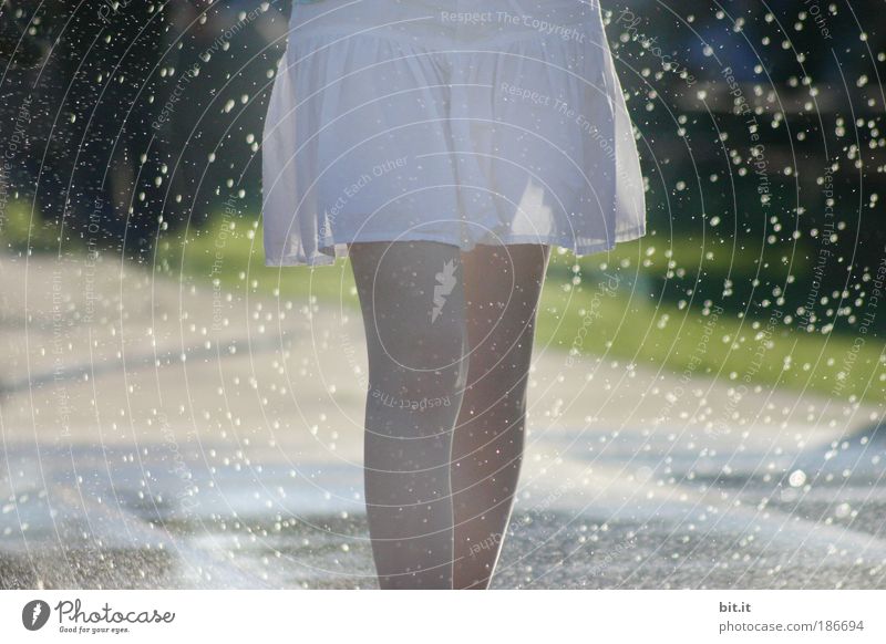 SNOWDROP, WHITE SKIRT SOON IT IS OVER... Human being Life Legs Walking leg Knee Drops of water Water Summer Summery Colour photo Day Reflection