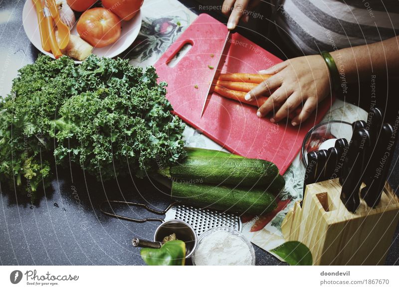 Preparing Healthy Dinner at Home Food Vegetable Organic produce Vegetarian diet Diet Kitchen Cooking Preparation Cutter Knife Kitchen Table Make Vegetable dish