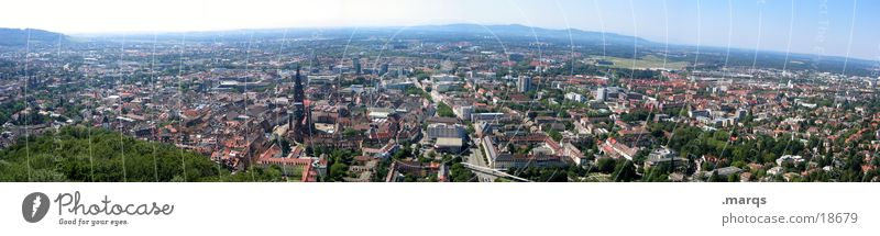 Freiburg in the Panorama Mountain castle Summer Residential area Populated Quarter Germany Bird's-eye view Wide angle Europe Panorama (View) Münster Old town