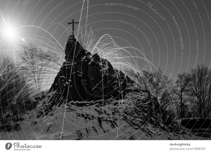 Druidenstein Fire Environment Nature Elements Air Night sky Moon Full  moon Winter Ice Frost Snow Warmth Rock Mountain Peak Snowcapped peak Volcano Flying Old