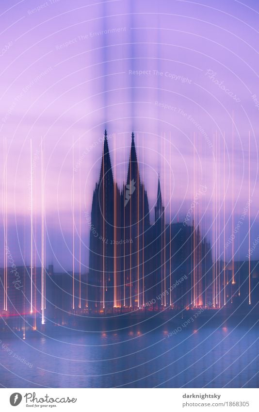 Cologne Cathedral at dusk, long time exposure with effect from movement Rhine Middle Germany North Rhine-Westphalia Town Downtown Old town Skyline Church Dome