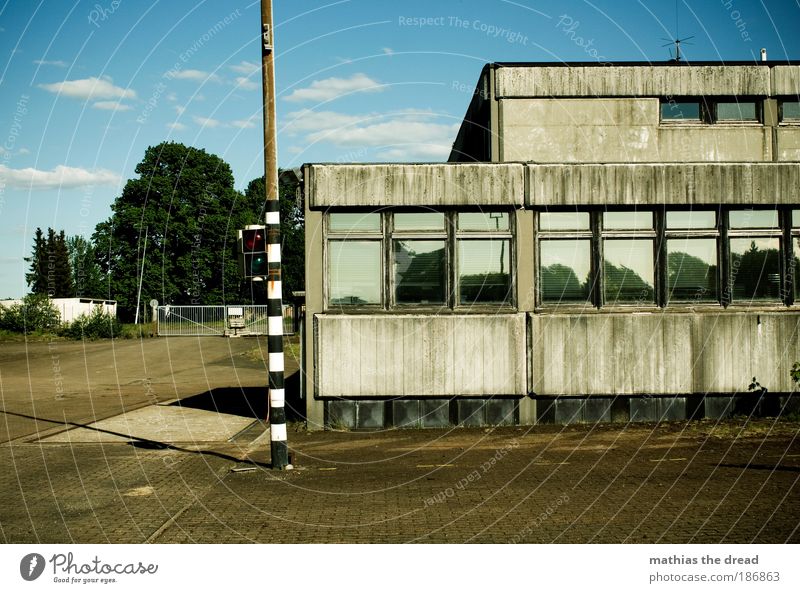 OLD TRUCK WEIGHING STATION Sky Clouds Summer Beautiful weather Industrial plant Factory Manmade structures Building Architecture Facade Window Roof Dark