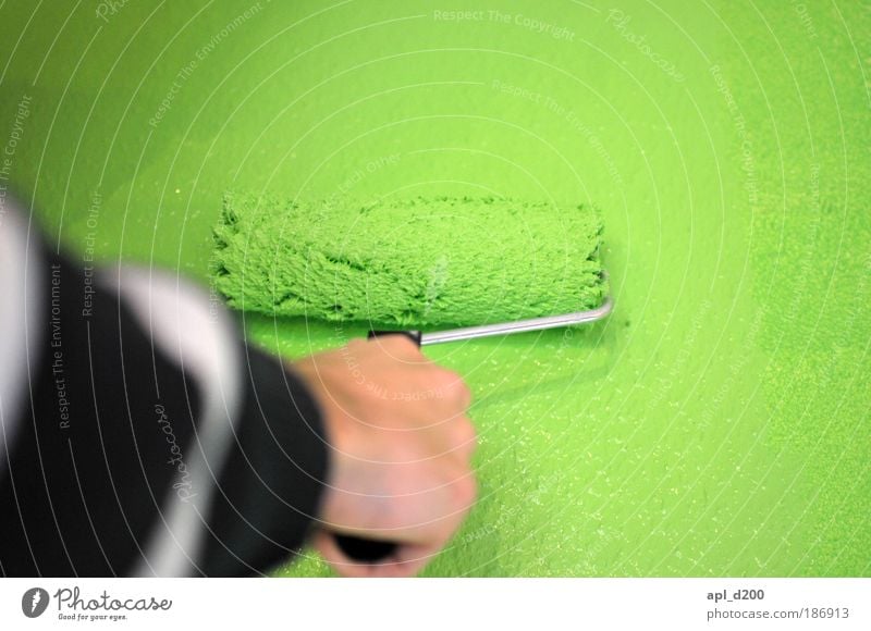 Second coat Human being Masculine Arm Hand 1 Art Artist Painter Wall (barrier) Wall (building) Painting (action, work) Authentic Exceptional Green Black White