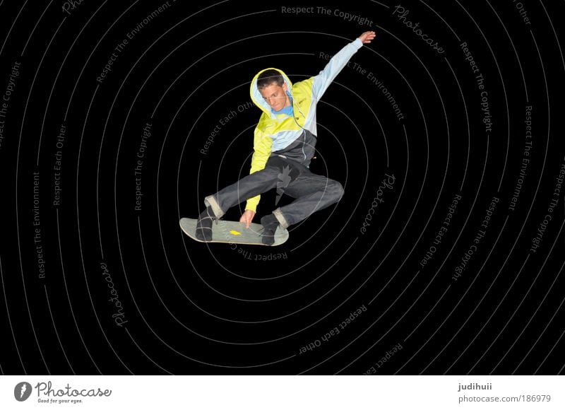 One Penguin III Joy Skateboarding Sports Trampoline Masculine Young man Youth (Young adults) 1 Human being Movement Flying Athletic Healthy Brash Yellow Black