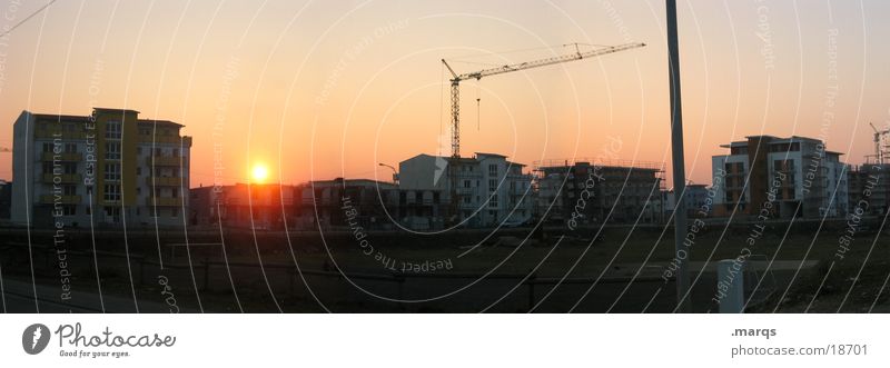 construction game Twilight Sunset Crane House (Residential Structure) Construction site Playing Light Panorama (View) Settlement Residential area Wide angle